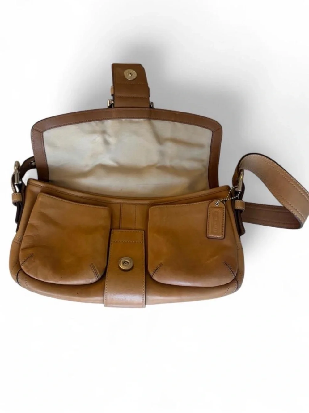 Coach Saddle Shoulder Bag in Cognac Brown with Brushed Gold Hardware